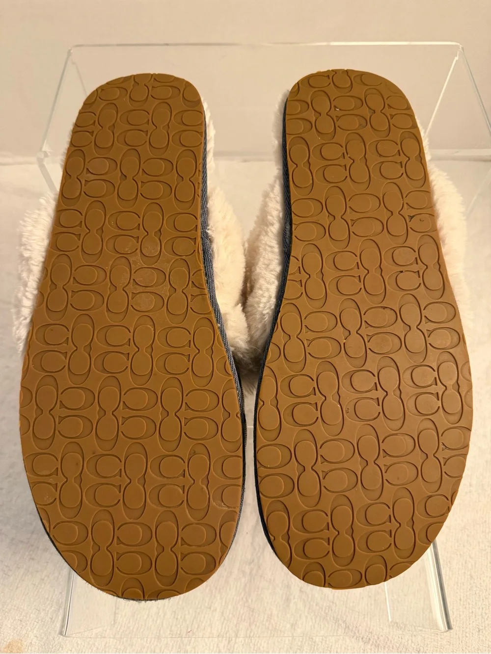 Coach Zena Signature Jacquard Faux Fur Mule Slippers Women’s Size 9B